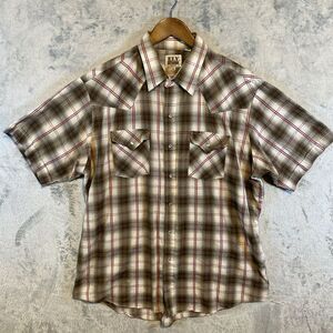 Ely‎ Cattleman Shirt Men XL Brown Red Western Pearl Snap Pocket Cowboy Classic